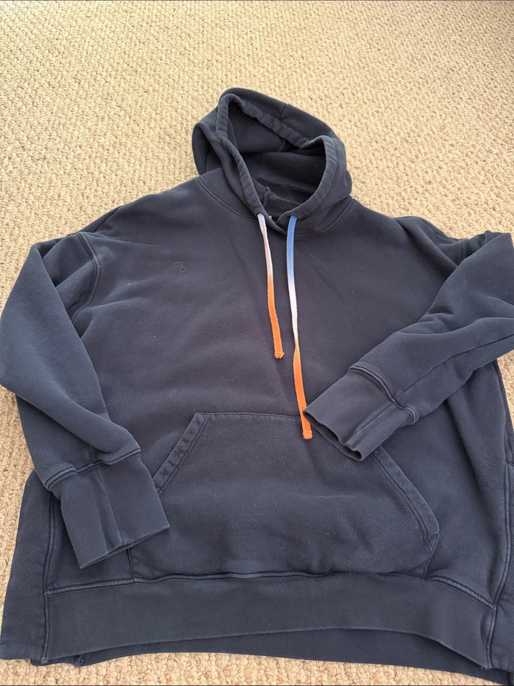 Sundry Navy Pullover Hoodie with Orange & Light Blue Drawcords